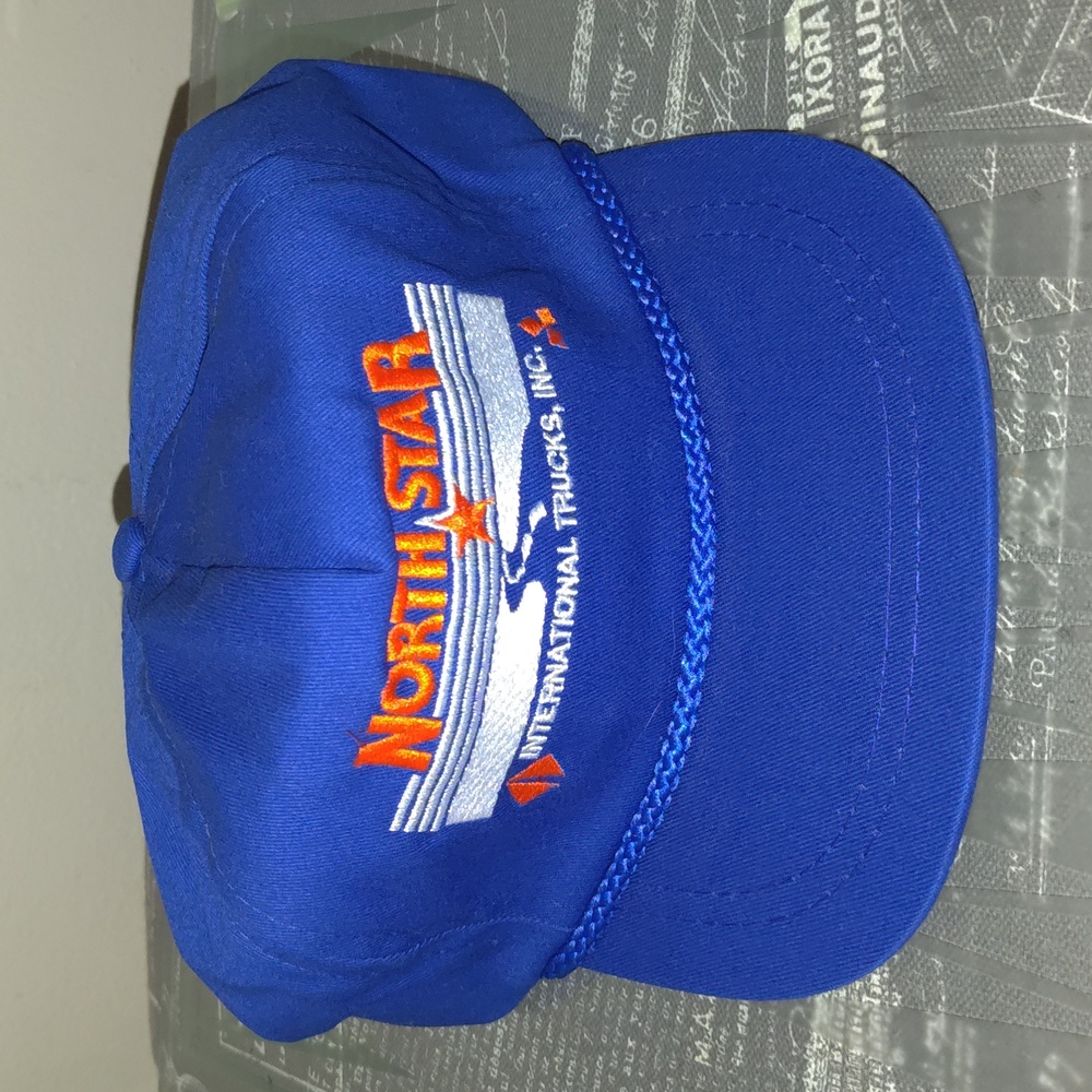 Vtg North Star International Trucks Inc. Embroidered Faux Leather Strapback Hat
